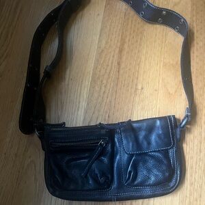 Free People Black Leather Crossbody Bag Boho Chic Casual Everyday Purse